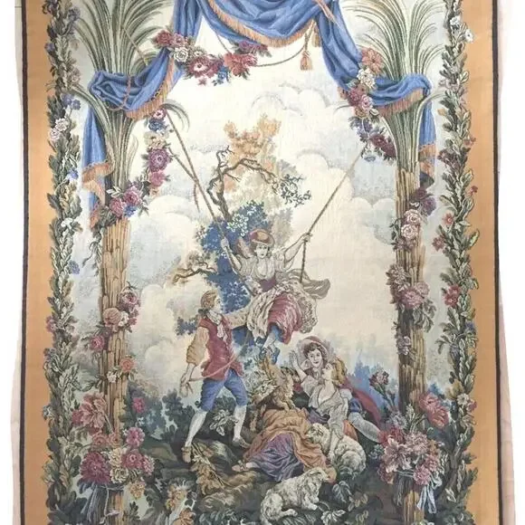 Vintage Exquisite "Swing" Tapestry French Pictorial Large Home Decor 42"X26" - Picture 3 of 3